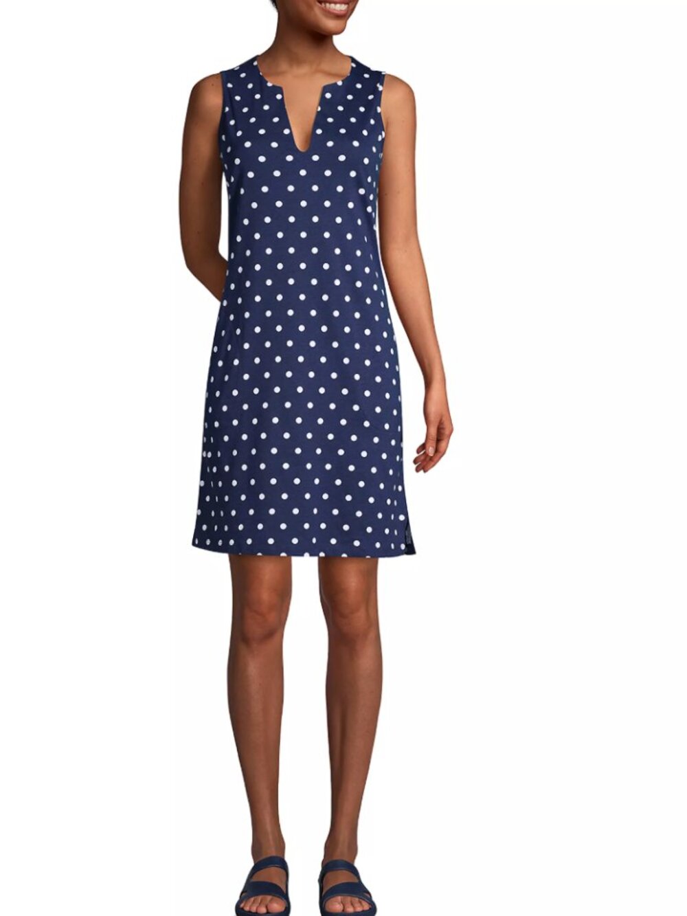 NWOT Lands' End Navy Polka Dot Dress